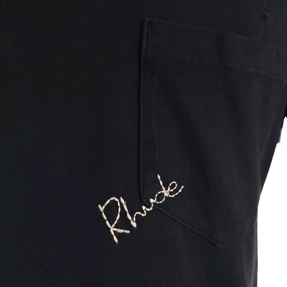 Rhude Logo Embroidered T-Shirt XS Mens Black Cotton Tee - Picture 3 of 11
